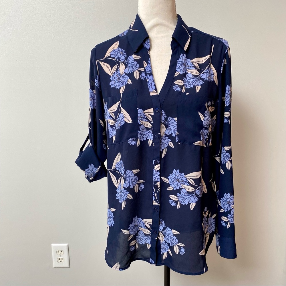 Express navy floral buttondown shirt